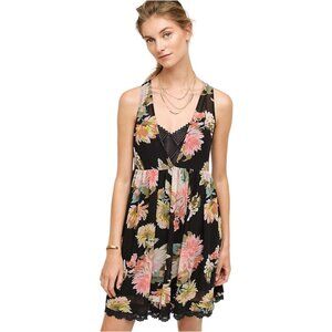 Anthropologie Maeve Black Floral Violetta Dress Size Medium Boho Bohemian